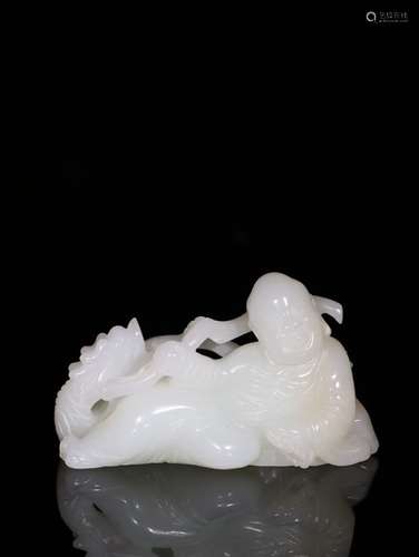 A Chinese Hetian Jade Dragon&Arhat Carved Ornament