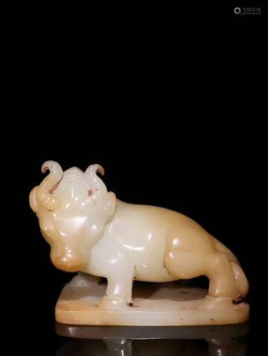 A Chinese Hetian Jade Bull Ornament