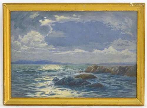 W. H. Chaplin, XIX-XX, Watercolour, The Bay, Birkenhead, An evening seascape view. Signed lower