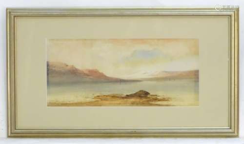 William Henry Earp (1831-1914), Watercolour, Sailboats on a loch surrounded by snow capped hills,