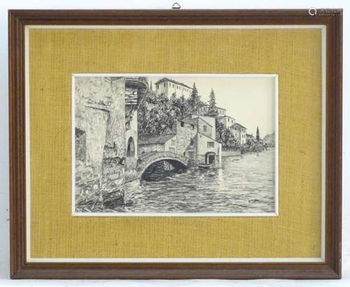 Indistinctly signed, XX, Italian School, Pencils, Civera Bridge, Nesso, Italy, A view of the Italian