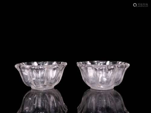 Pair Of Chinese Crystal Floral Cups