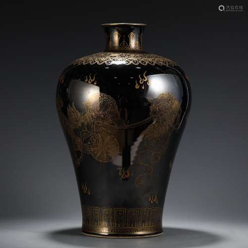 A Chinese Porcelain Black Glazed Vase With Gilding