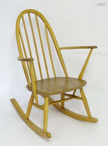 Vintage retro, mid-century: an Ercol Quaker model 428 rocking chair, constructed of elm and beech,