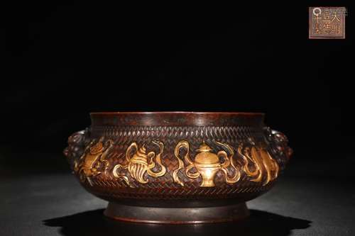 A Chinese Bronze Censer With Partly Gilding