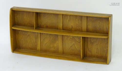 Vintage retro, mid-century: an Ercol two tier wall shelf / plate rack, constructed from elm and