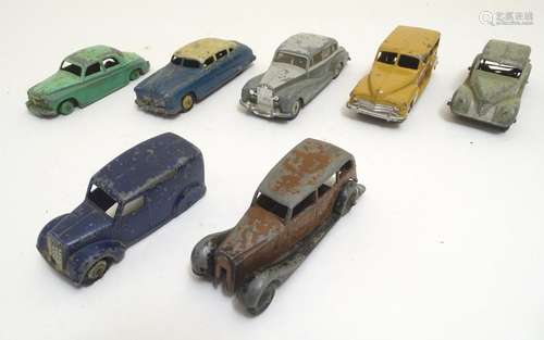 Toys: Seven Dinky Toys die cast scale model cars comprising Rolls Royce Silver Wraith, no. 150;