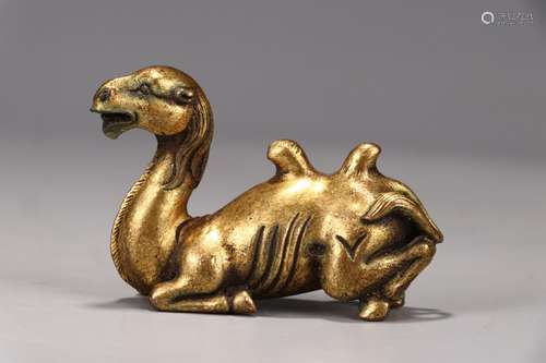 A Chinese Gilt Bronze Camel Paperweight Ornament