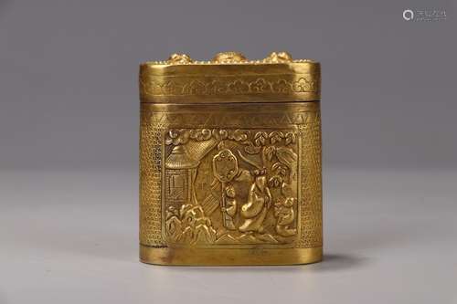 A Chinese Gilt Bronze Figure-Story Box