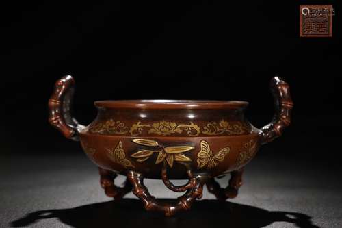 A Chinese Bronze Censer With Partly Gilding