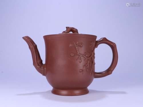A Chinese Zisha Teapot Of Flower Pattern With Mark