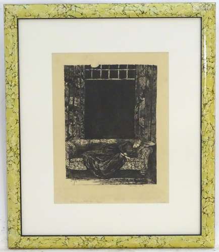 Ethel Gabain (1883-1950), Lithograph, Le Roman / Chinese Lacquer, An interior scene with a woman