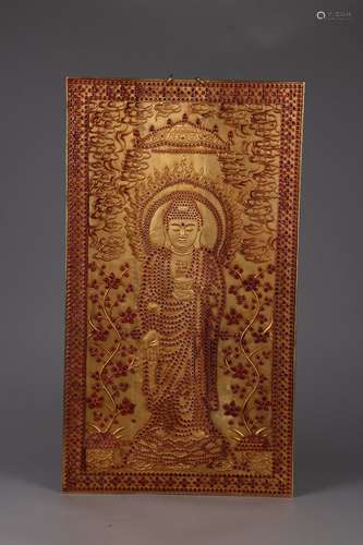 A Chinese Gilt Bronze Gautama Buddha Carving Screen