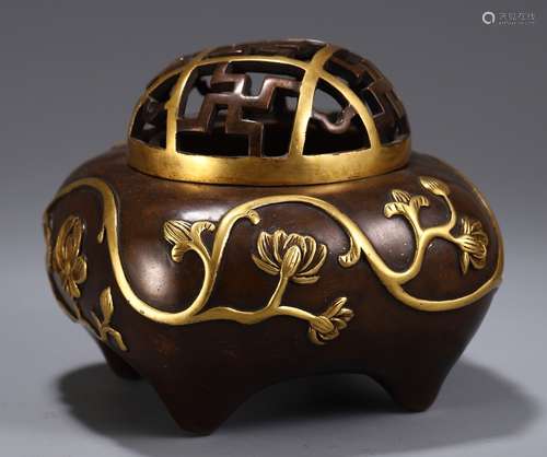 A Chinese Gilt Bronze Floral Pattern Censer