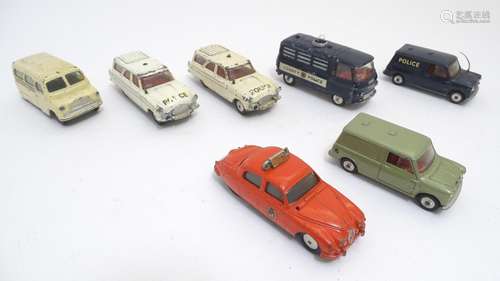 Toys: Seven Corgi Toys die cast scale model emergency service vehicles comprising Bedford Utilecon