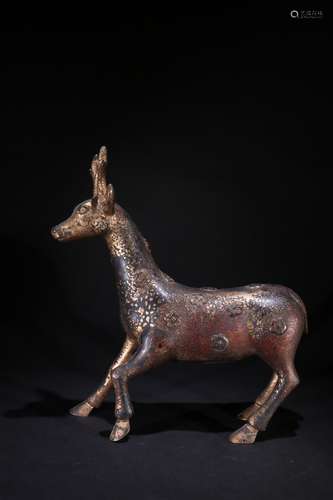 A Chinese Bronze Deer Ornament With Gold Painting