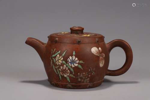 A Chinese Zisha Teapot Of Flower Pattern With Mark&Gilding