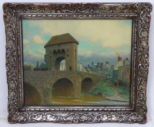 William Augustus Rixon (1880-1936), Oil on board, The Monnow Bridge, Monmouth, Wales, The