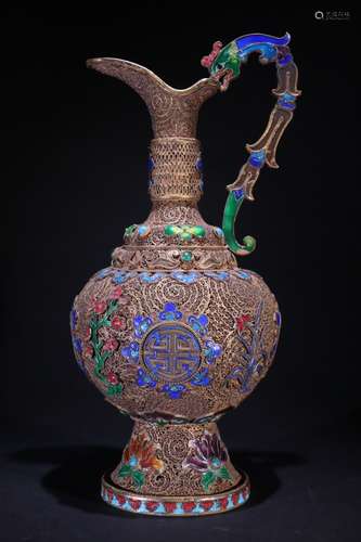 A Chinese Gilt Silver Enameling Blue Vase