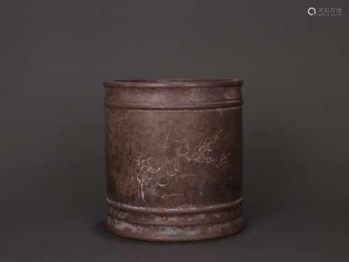 A Chinese Zisha Brush Pot With Mark