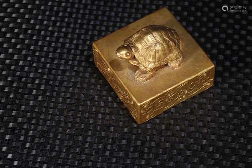 A Chinese Gilt Bronze Tutle Button Seal