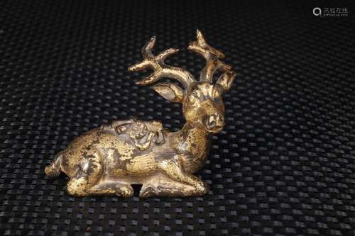 A Chinese Gilt Bronze Deer Shaped Paperweight