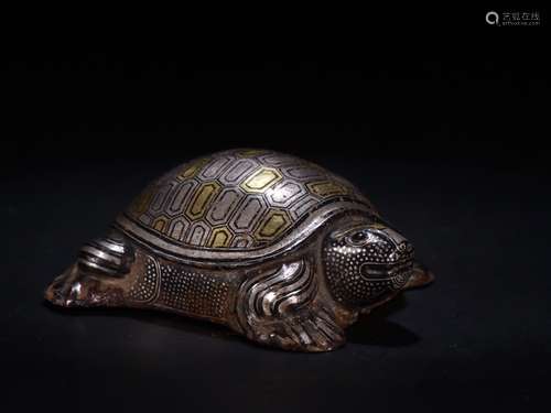 A Chinese Bronze Ware With Silver&Gold Turtle Shaped Ornament