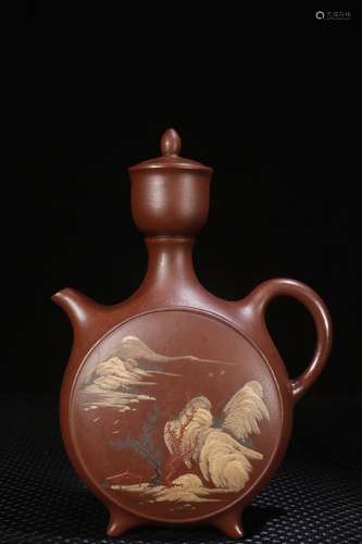 A Chinese Zisha Teapot Of Landscape