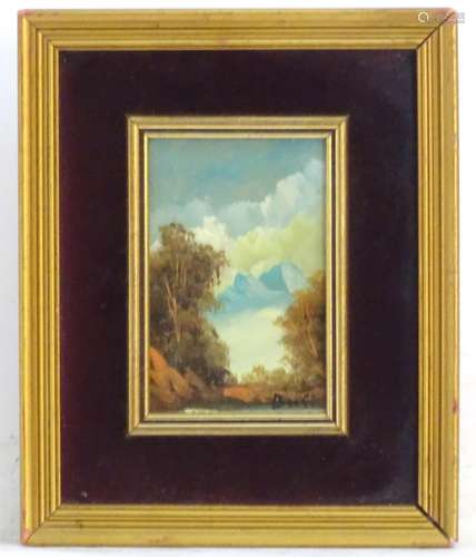 Buss, XX, Oil on board, A mountain landscape scene. Signed lower right. Approx. 5 1/2