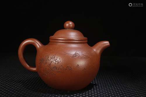 A Chinese Zisha Teapot Of Landscape