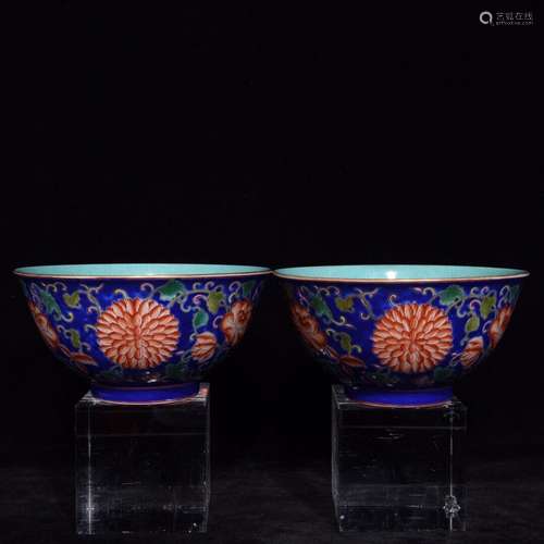 Pair Of Chinese Porcelain Famille Rose Floral Bowls