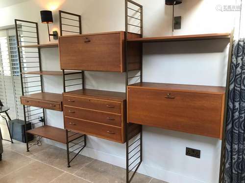 Vintage retro, mid-century: a Ladderax style storage system, comprising four shelves, record