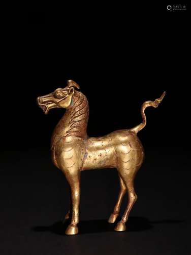 A Chinese Gilt Bronze Horse Shaped Ornament