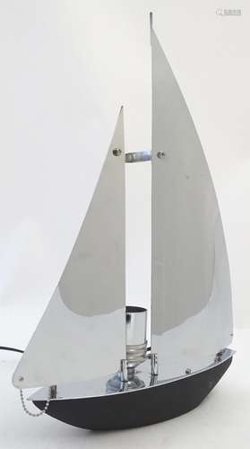 Vintage Retro, Mid-Century: a chromed steel table lamp formed as a yacht, the weighted base with