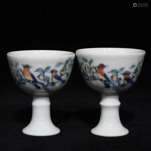 Pair Of Chinese Porcelain Doucai Cups