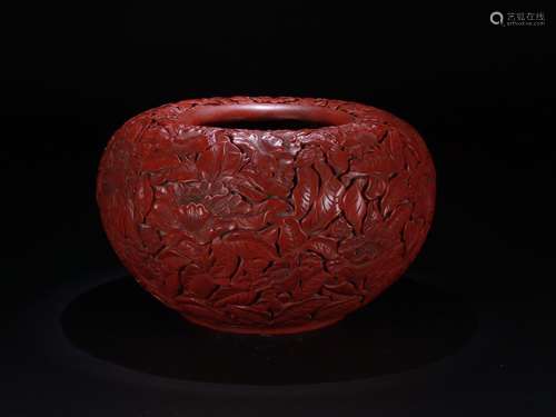 A Chinese Red Lacquerware Floral Carved Jar