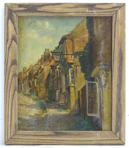 Manner of Alfred Wolmark (1877-1961), Oil on canvas, A steep street scene with a view of houses.