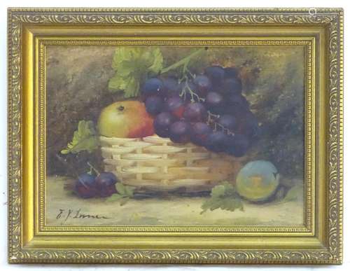 Indistinctly signed E. Y. Innes, Oil on board, A still life study of fruit in a basket. Signed lower