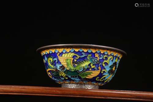 A Chinese Silver Enameling Blue Bowl