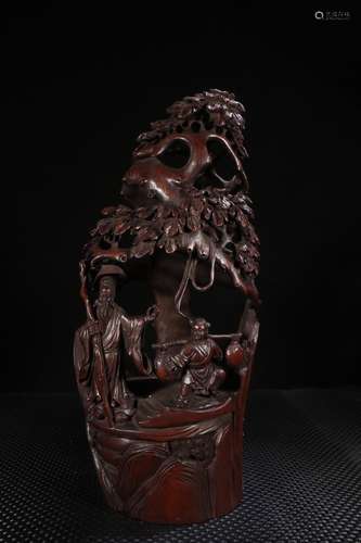 A Chinese Bamboo Figure-Story Censer Ornament