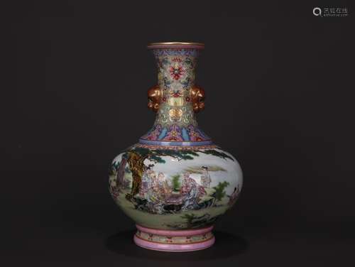 A Chinese Porcelain Enameled Gilding Figure Story Vase