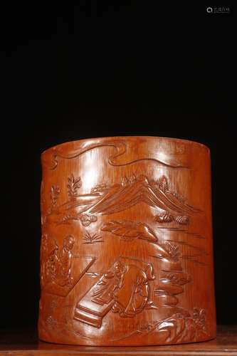 A Chinese Bamboo Figure-Story Brush Pot