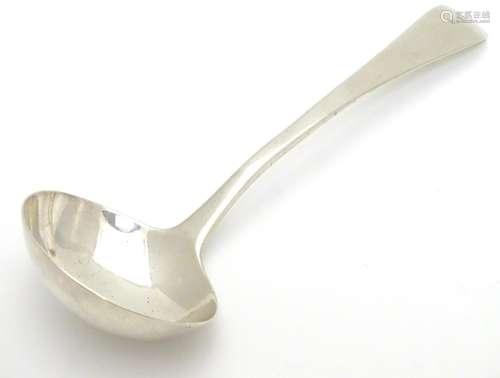 A Geo III silver sauce ladle. Hallmarked London 1791 maker IB. Approx. 6 ½? long. (42g) Please