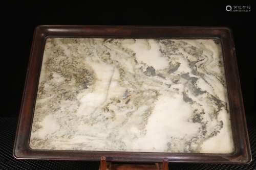 A Chinese Marble Embeded Rosewood Tray