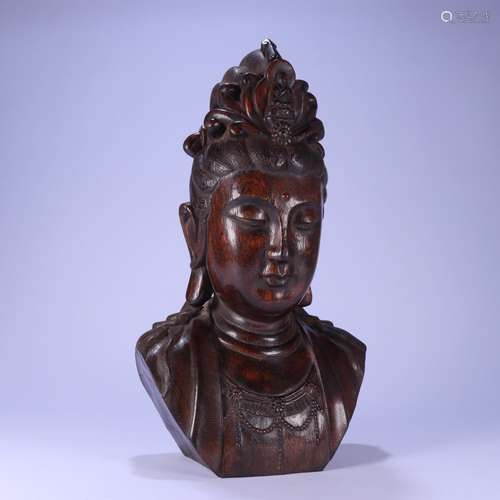 A Chinese Agarwood Guanyin Head Ornament