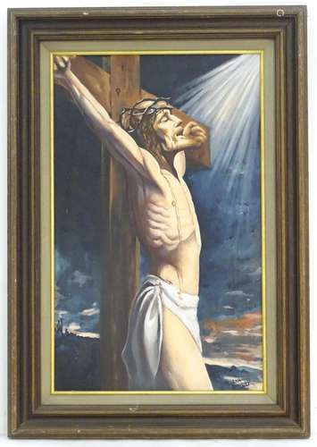 Helena Boudry, XX, Ecclesiastical School, Oil on canvas, Jesus Christ on the cross of Calvary with