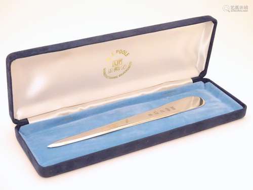 A silver letter opener / paperknife hallmarked Birmingham 2003 maker A J Poole. 7