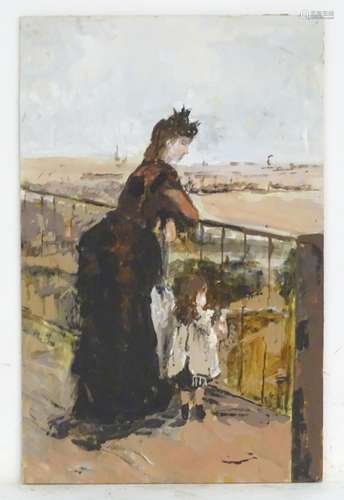 After Berthe Morisot, XX, Mixed media on paper laid on board, Woman and child on the balcony.