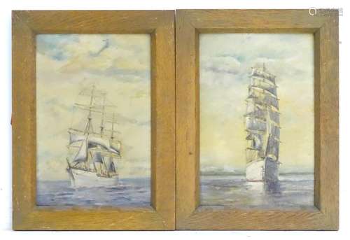 XX, Marine School, Oil on canvas laid on board, A pair of clipper ships at sea. Approx. 10 3/4