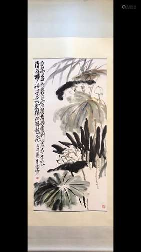 A Chinese Painting Of Lotus, Wu Changshuo Mark